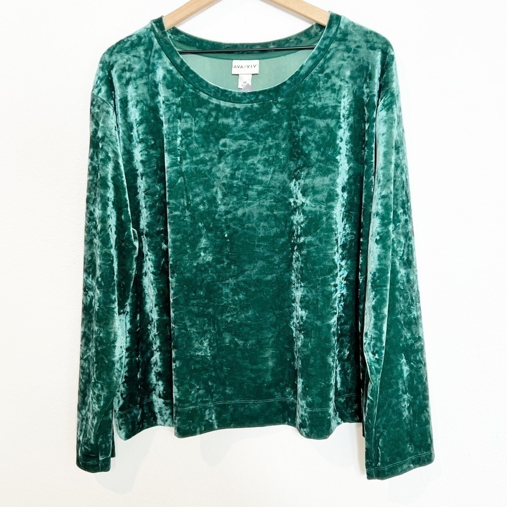 Ava & VIV Green Long Sleeve Plus Size Women Velvet Material Blouse 3X Brand New